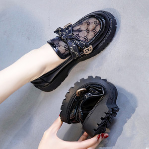 香港潮牌英伦风小皮鞋女透气网纱乐福鞋夏平厚底2021新款女鞋单鞋