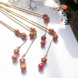 相思红豆红色发簪旗袍古风汉服配饰日常简约簪子原创古典流苏发饰