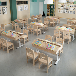 中小学生幼儿园绘画桌辅导班阅读桌美术桌儿童课桌椅培训桌橡木桌