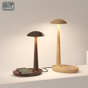 原创现代实木蘑菇无线充电触摸调光书房办公桌卧室床头氛围台灯