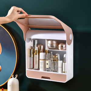 化妆品收纳盒带镜子墙挂式家用大容量一体防尘防水用护肤品置物架