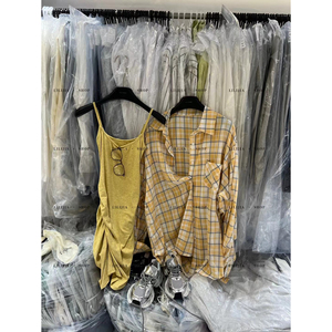 韩国东大门2024夏季新款格子衬衫休闲衬衣+修身吊带连衣裙两件套