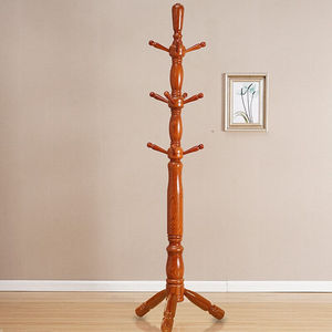 卡拉圣帝全实木大衣帽架落地卧室客厅办公室简约挂衣架柚木色三脚