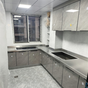 重庆304不锈钢晶钢门钢化玻璃整体橱柜厨房定制定做现代简约经济
