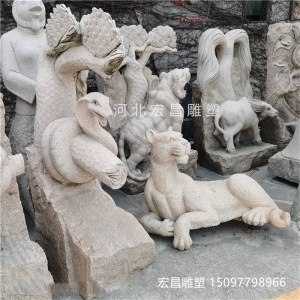 石雕十二生肖花岗岩动物摆件 园林景观雕塑 龙虎牛马石头雕刻