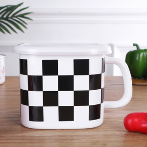 外销加厚珐琅搪瓷1.5L方形密封保鲜杯泡面碗水杯零食盒保鲜碗饭盒