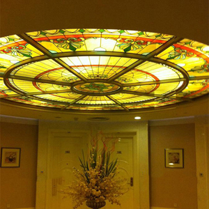 定制纯手工彩色玻璃吊顶 蒂凡尼穹顶 教堂玻璃窗户 别墅天井吊顶