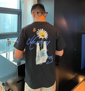 京一日本off white圆领休闲小雏菊ow短袖直喷菊花情侣款t恤上衣