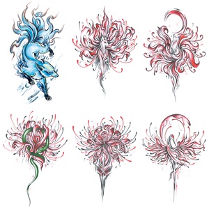 新款蓝色九尾狐红色彼岸花性感手臂大腿遮痕大图纹身贴防水女持久