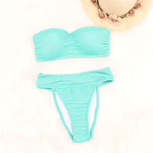 小可折扣 时尚性感分体比基尼泳装女抹胸无肩带高腰高叉休闲泳衣