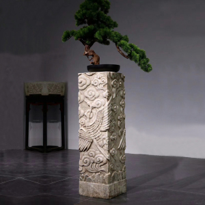 天然石雕云柱做旧仙鹤青石头柱子仿古龙柱子家居玄关中式装饰摆件