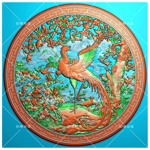 精雕图jdp灰度图bmp浮雕木雕数控雕刻df-108百鸟朝凤圆挂匾扫描图