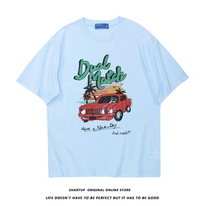 shartup清凉一夏手绘涂鸦复古短袖t恤男女夏季百搭宽松情侣半袖t
