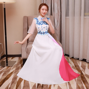 新款高档大合唱演出服女长裙合唱团礼服公司年会主持人领唱舞台服