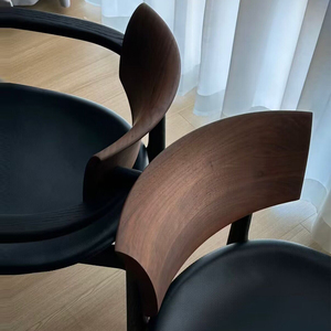 中古北欧复古实木黑色餐椅现简约轻奢有扶手靠背单人椅设计师茶椅
