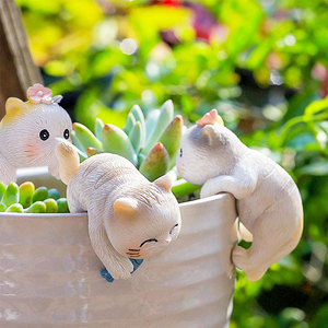 趣玩园艺多肉花盆爬盆装饰挂件可爱小动物猫咪鱼缸边缘爬缸小摆件