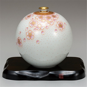 日本代购 九谷烧陶瓷器 花瓶 日式樱花 家居摆件客厅大厅装饰品