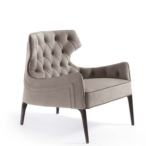 实木牛皮扶手椅布艺单人洽谈沙发艺术设计意式轻奢高端休闲座位