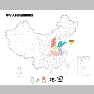 旅游打卡地图 可上色填色涂鸦 线稿DIY墙贴地图 装饰画海报中国