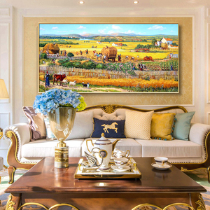 现代简约丰收手绘客厅田园风景油画美式沙发欧式轻奢装饰凡高挂画