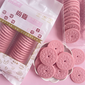 粉色风味大圆饼干慕斯蛋糕装饰烘焙网红草莓味粉樱花饼干