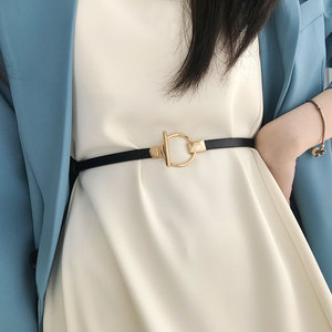 黑色真皮裙子腰带女装饰连衣裙夏季可调节简约时尚百搭细款小皮带