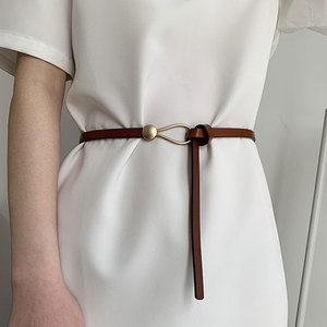棕色真皮细腰带女装饰连衣裙夏季配裙子衬衫小西装时尚百搭小皮带