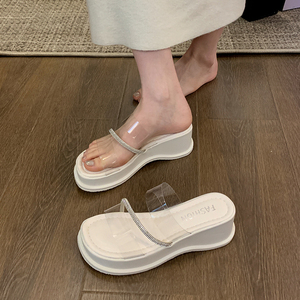 厚底法式半拖小凉拖鞋仙女鞋子夏季外穿2024年新款坡跟透明带凉鞋