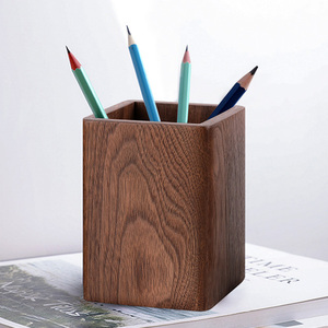 黑胡桃实木笔筒办公室桌面摆件大容量创意木制笔座木质笔架收纳盒