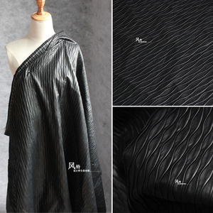 香港波浪褶皱肌理pu皮革面料改造立体压褶皮料服装外套皮衣裤布料