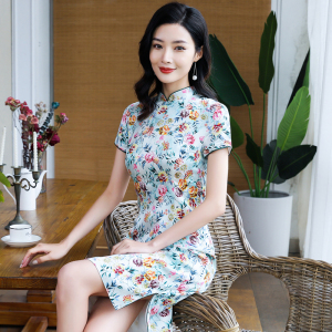 真丝旗袍年轻款新式少女清新优雅春夏日常改良中国风短款连衣裙女