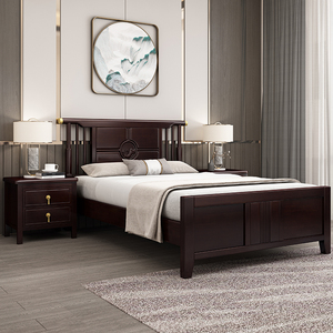 新中式实木床1.2/1.35米单人床1.5米儿童次卧禅意民宿实木家具