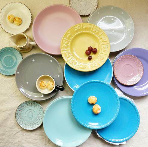 7.6寸外贸釉下彩 彩色陶瓷餐具盘子平盘西餐家用儿童餐盘健康安全