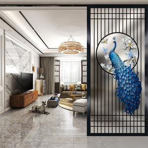 现代户型欧式孔雀艺术装饰玻璃客厅屏风隔断卧室遮挡入门玄关透光