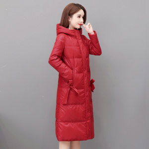 伊莎美尔亮面羽绒服女中长款冬季2021年洋气加厚外套修身收腰拉链