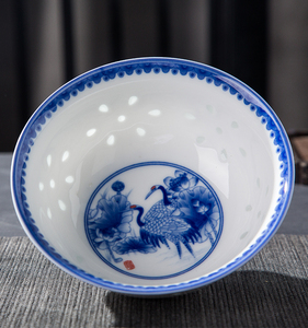 景德镇青花玲珑碗家用吃饭碗创意高档中式复古釉下彩陶瓷单个餐具