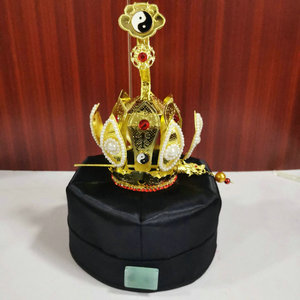 用品道冠法冠道士帽道家道长高功六角帽木质太极莲花冠梁笑笑