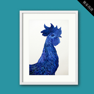 bluecook蓝色大公鸡现代艺术装饰画客厅沙发书房墙挂画玄关走廊画