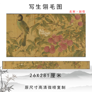 赵佶 写生翎毛图 国画工笔花鸟话横幅长卷彩色临摹底稿装饰画挂画