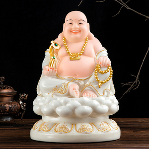 大肚弥勒佛像家用供奉招财弥来佛摆件汉白玉笑佛乐佛开心弥勒菩萨