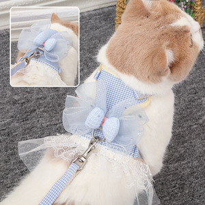 猫咪牵引绳蕾丝公主裙遛猫绳防挣脱可爱背心式胸背带狗狗宠物用品