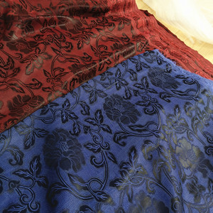 高端杭罗面料真丝红黑缠枝花花罗布料传统丝绸提花汉服桑蚕丝旗袍