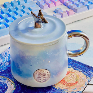 星巴克梦幻星空蓝紫色双鱼尾咖啡杯2022新款情侣陶瓷马克喝茶水杯