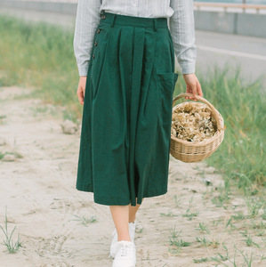 清平格秋款棉麻半身裙女 文艺学院风百搭亚麻中长裙 松紧腰百褶裙