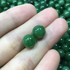 天然和田玉碧玉散珠俄罗斯黑点碧玉散珠 10mm碧玉黑点圆珠散珠子