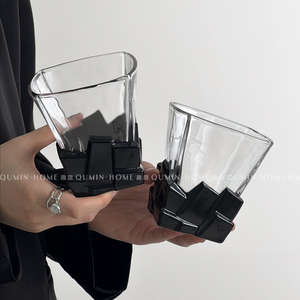趣皿*限定创意手绘太空黑冰块玻璃杯子高级感威士忌酒杯家用水杯