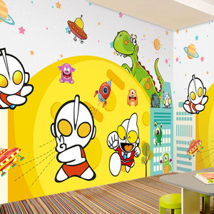 卡通奥特曼壁纸超人壁画主题房墙布男孩子卧室儿童房床头背景墙纸