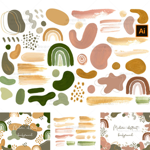 莫兰迪时尚抽象水彩晕染涂鸦彩虹婚礼生日宴背景装饰画ai设计素材