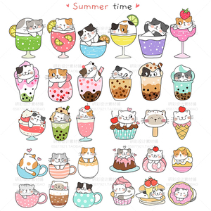 可爱卡通小猫咪茶杯猫动物儿童插画插图宝宝宴生日矢量设计素材ai