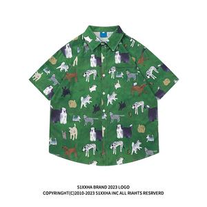 51嘻哈夏日多巴胺趣味动物印花短袖衬衫男女设计感夏威夷沙滩衬衣